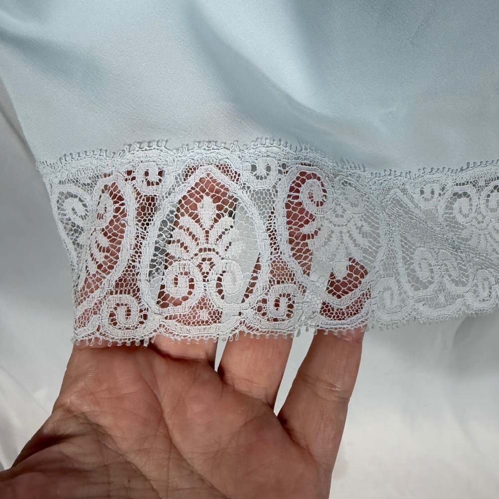 Vtg Baby Blue Lace Trim Full Slip Dress XS/S Adjustable Strap Lingerie Nightgown - Picture 4 of 5